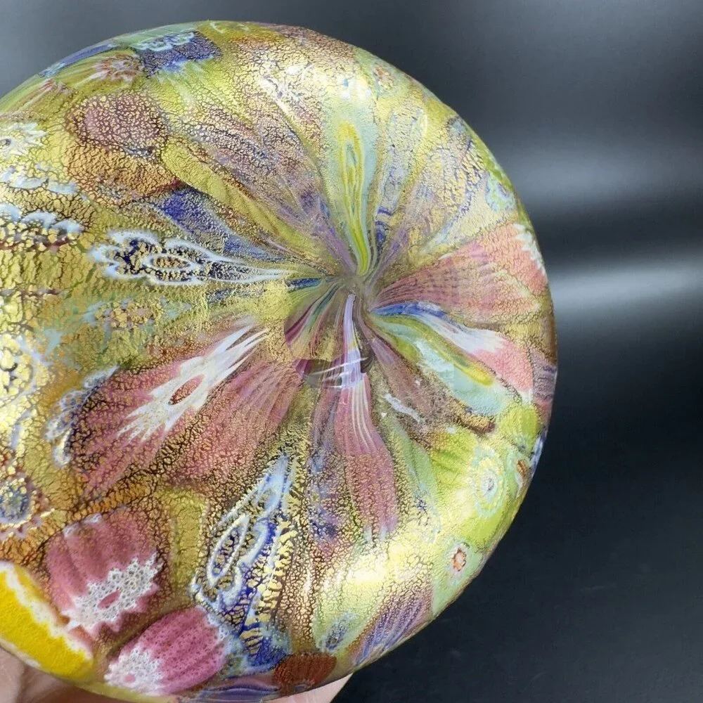 Murano Italian Glass Vase Gold Flecks Aventurine Large Multicolor Millefiori VTG